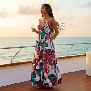 Mangishi Doll African Print Maxi Dress US 8 Ankara Wax Cotton Boho Festival